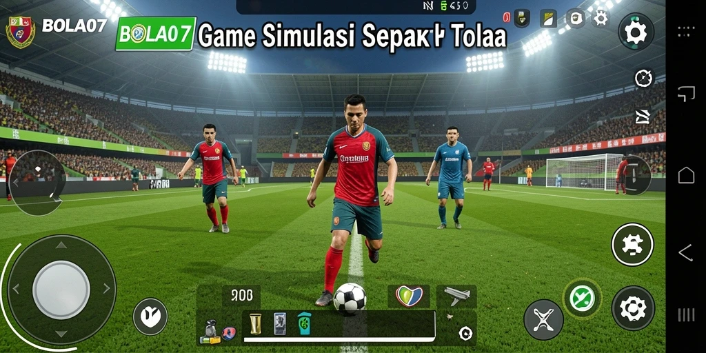 Tampilan gameplay seru dari BOLA07 yang menampilkan aksi sepak bola.
