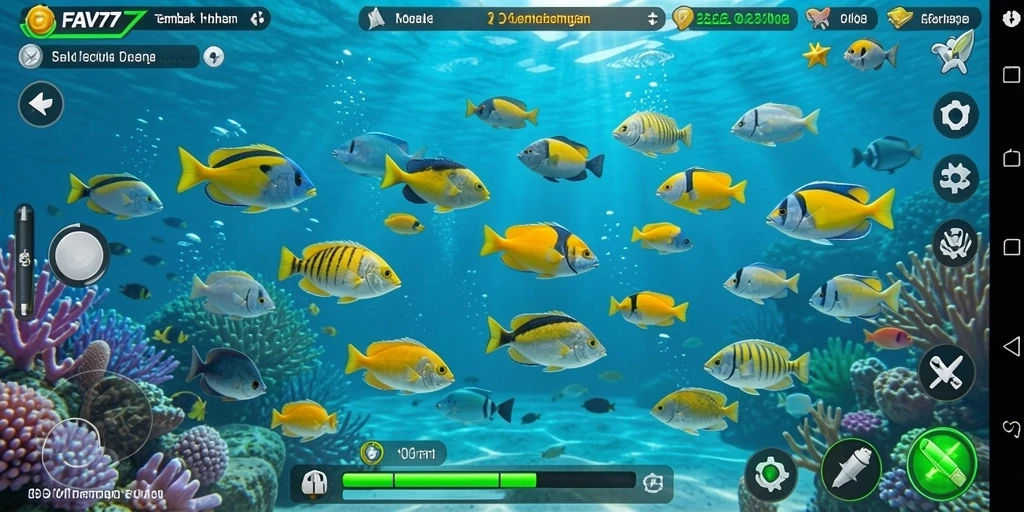 Tampilan gameplay FAV77 dengan aksi menembak ikan yang seru.