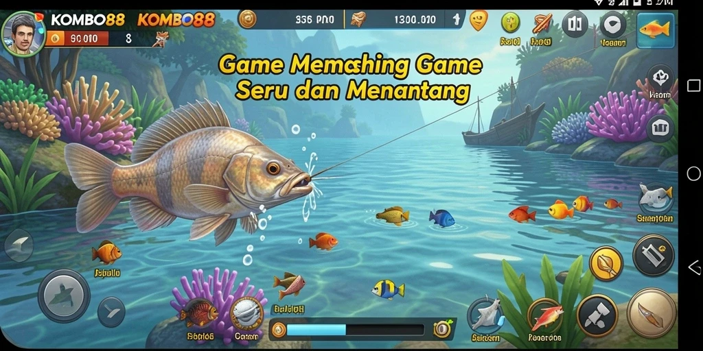 Gameplay KOMBO88 menampilkan aksi memancing yang seru dan mendebarkan.