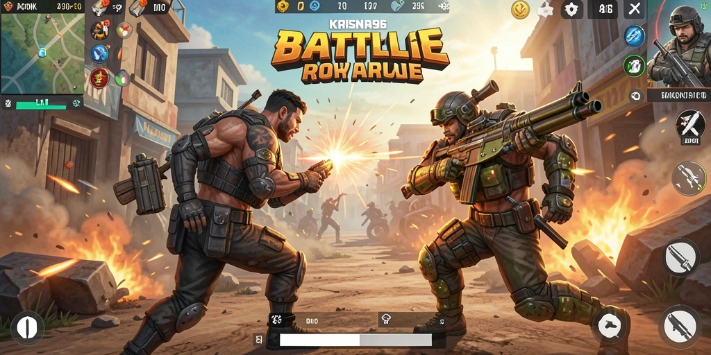 Screenshot KRISNA96 menampilkan serunya gameplay Battle Royale.